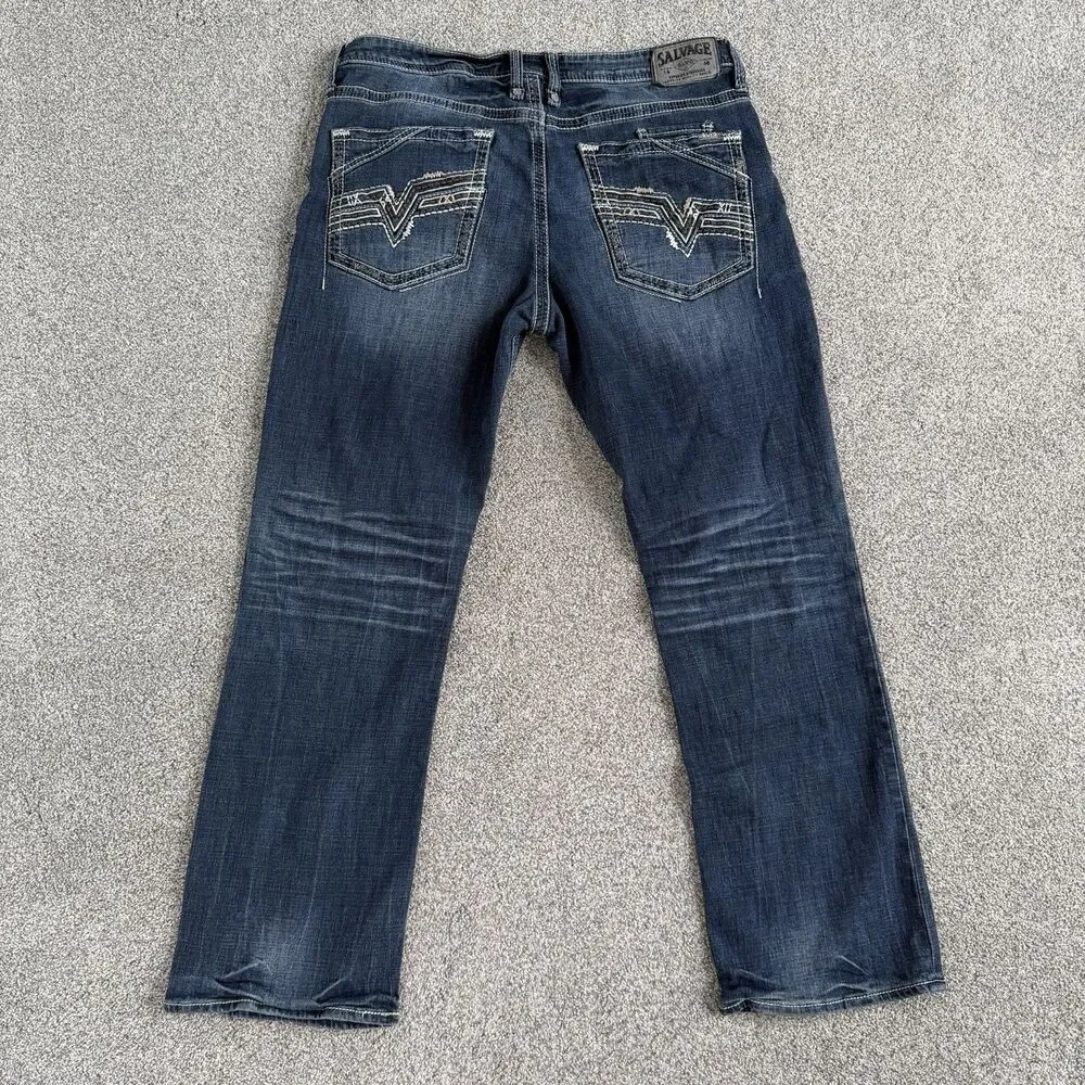 Salvage Supply Company Mayhem Bootcut Jeans Mens Buckle Dark Wash Size 38R